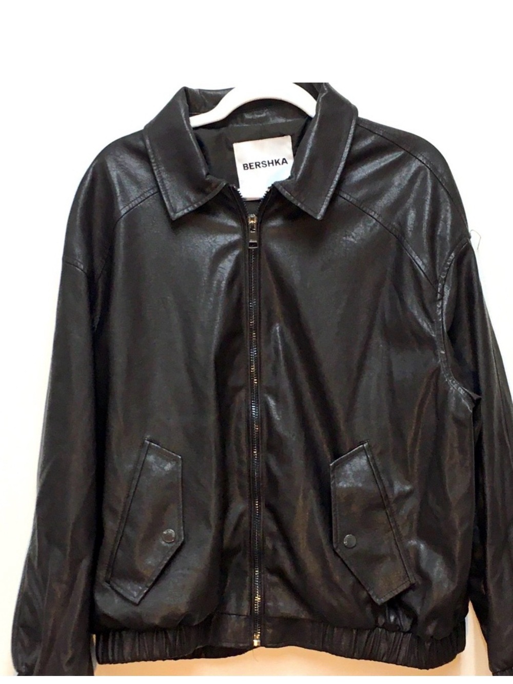 Bershka Faux Leather Bomber Jacket Large Chocolate Brown Classic Streetwear 80’s